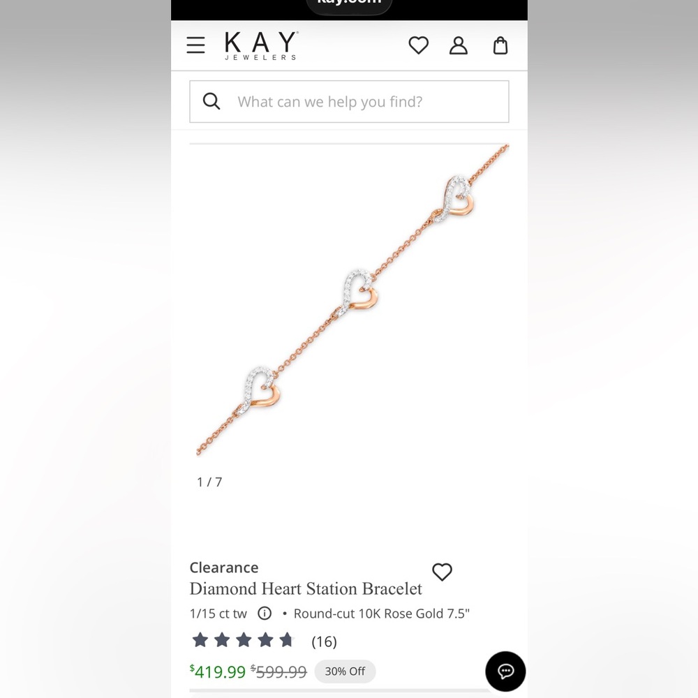 Kay Jewelers Diamond Heart Bracelet in Rose Gold 10k